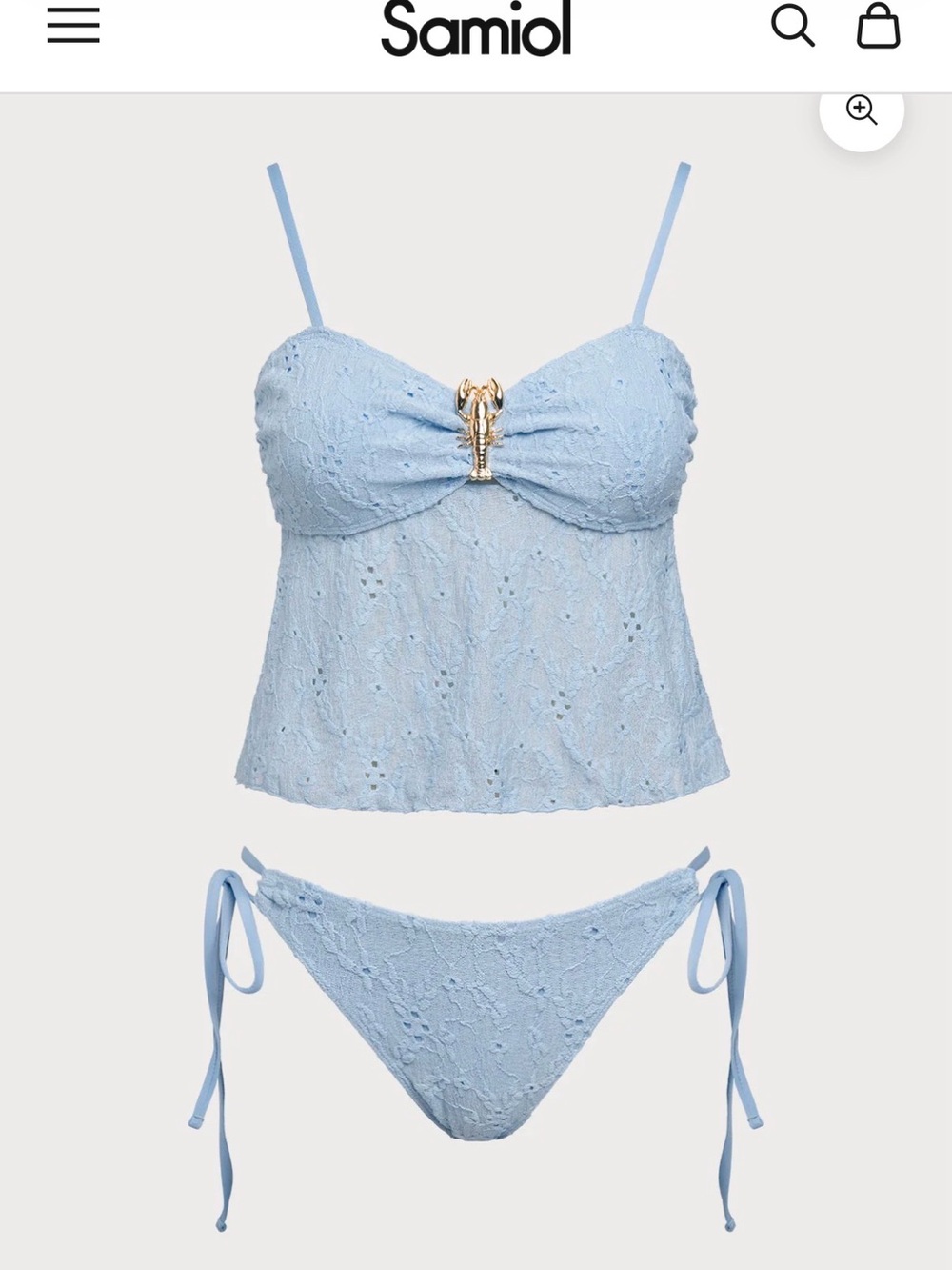 Light Blue Lace Bikini Tankini Set with Gold Accent